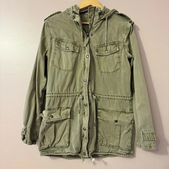 Aritzia Talula Trooper Green Cotton Twill Hooded Utility Field Jacket Size  M - Picture 1 of 9